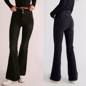 Free People × We The Free Jayde Retro High Rise Flare Stretch Jeans Onyx 30
